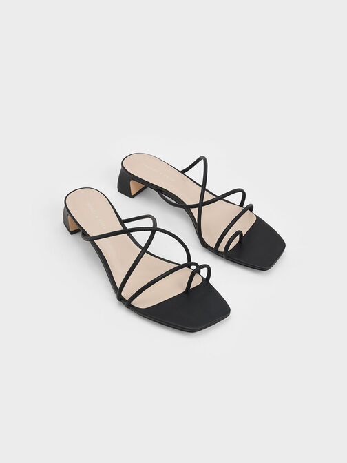 Strappy Toe Ring Sandals, Black, hi-res