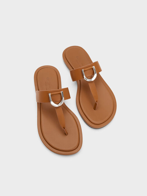 Gabine Leather Thong Sandals, Brown, hi-res