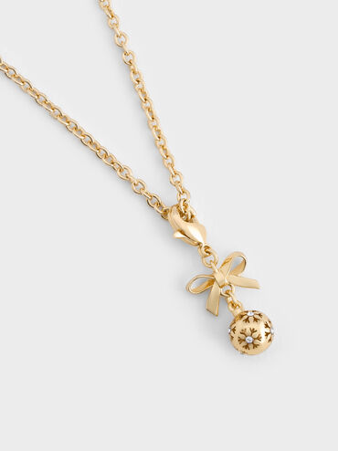 Athalia Crystal-Embellished Bow Snowflake-Ball Charm, Gold, hi-res