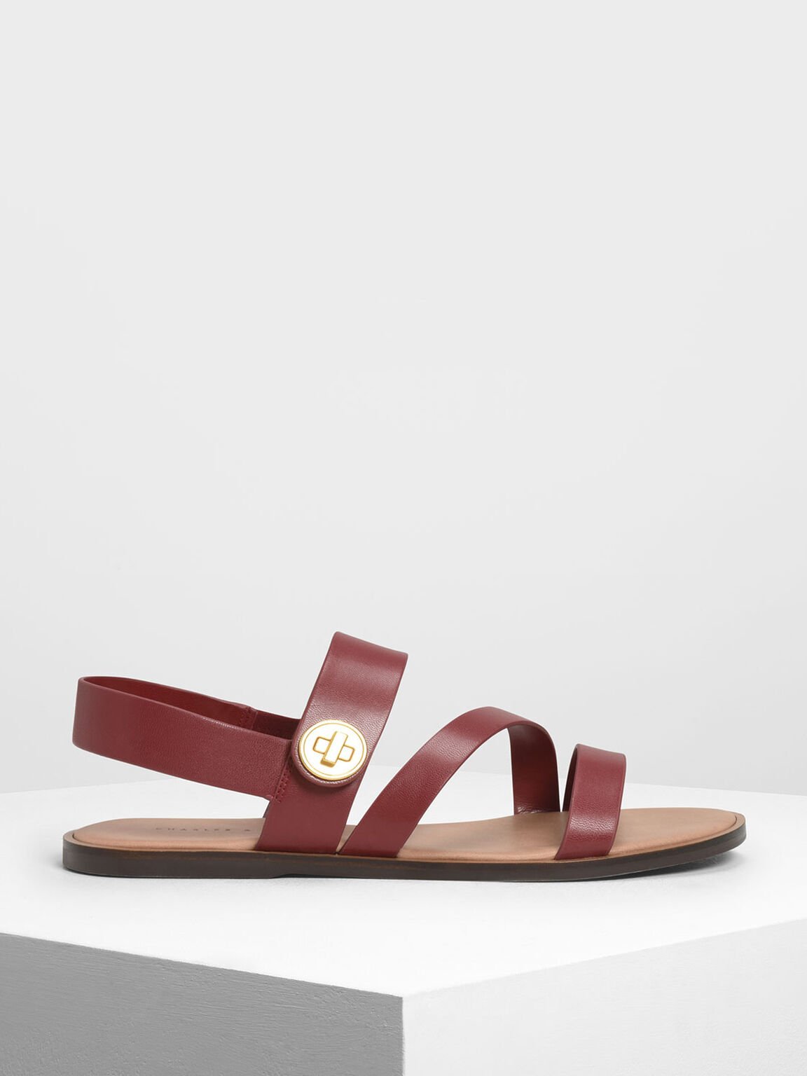 Asymmetric Strappy Sandals, Red, hi-res