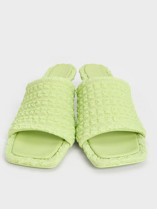 Loren Textured Kitten-Heel Mules, Light Green, hi-res
