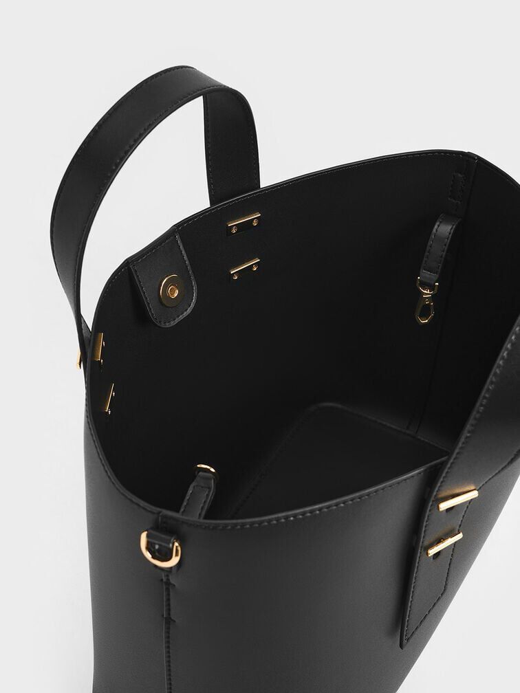 Black Metallic-Accent Double Handle Bag - CHARLES & KEITH US
