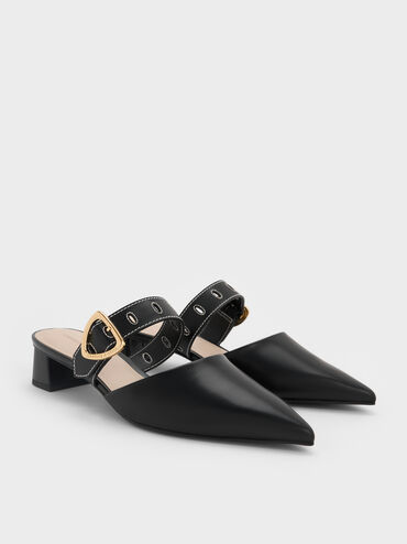Mules de tacón Sepphe con detalles de recortes, Negro, hi-res