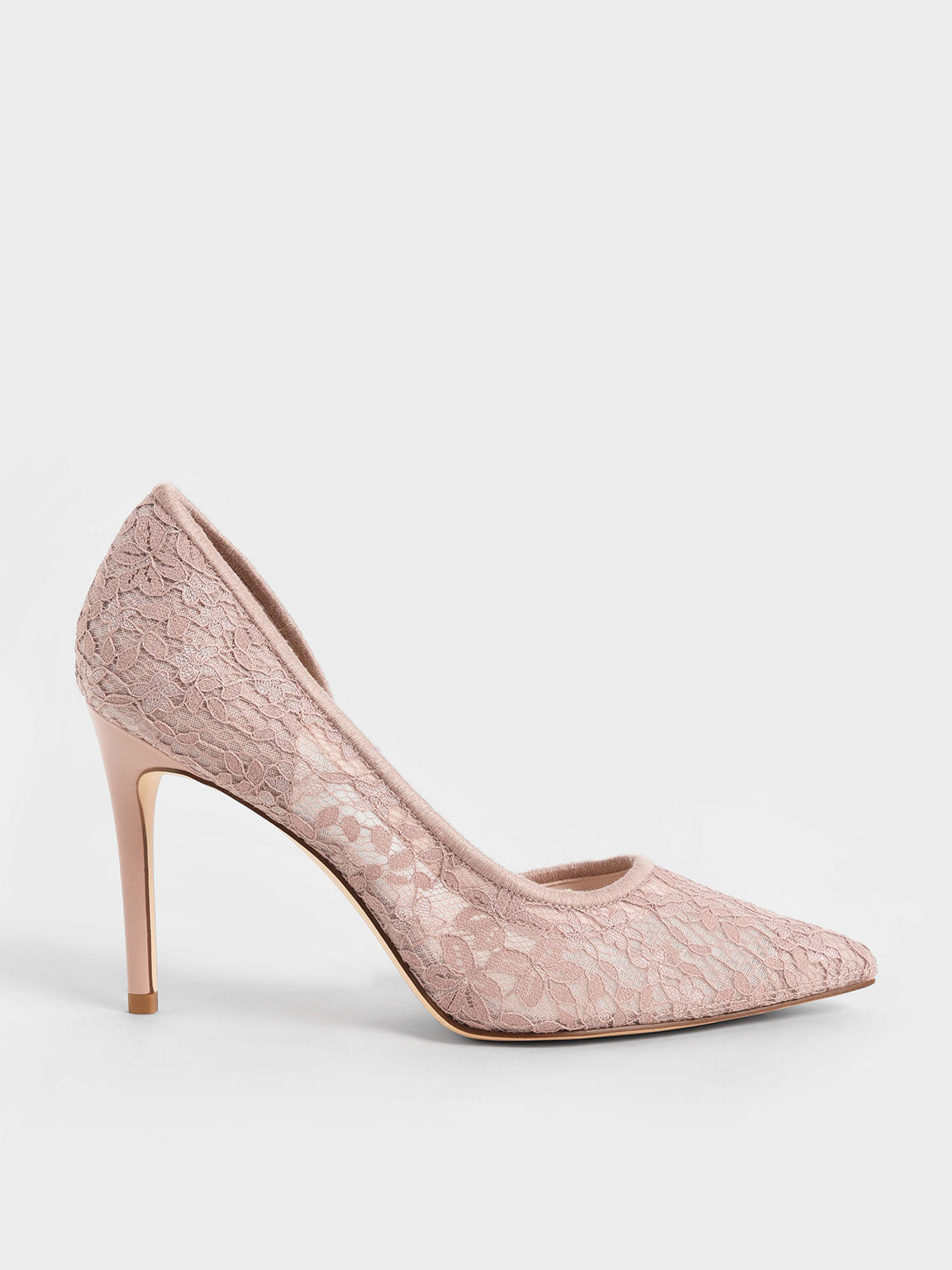 Pink Lace & Mesh Half D'Orsay Stiletto Pumps - CHARLES & KEITH HK