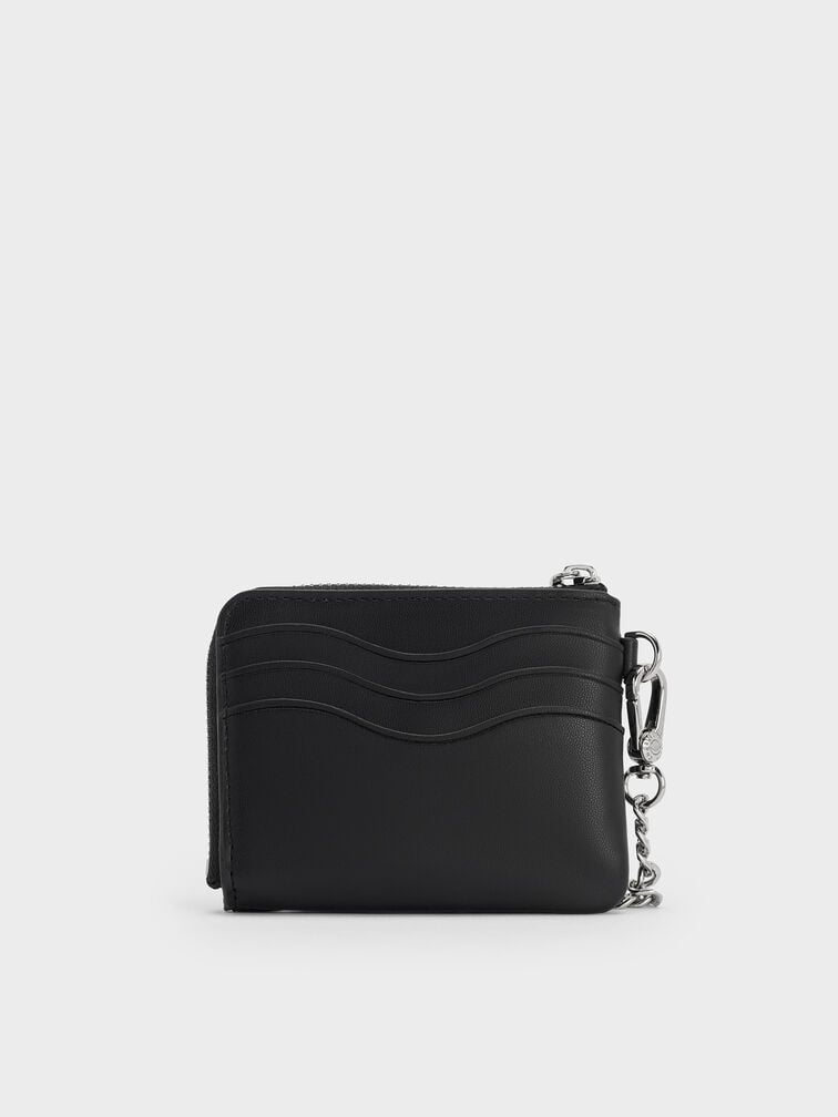 Nelly Wavy-Panel Chain-Strap Wristlet, Noir, hi-res