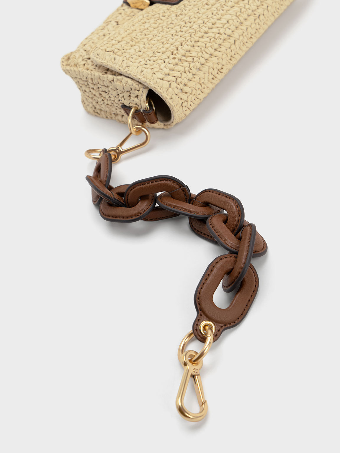 Dolcevita Raffia Chain-Link Strap Bag, Chocolate, hi-res