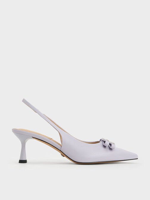 Bow Crystal-Embellished Leather Slingback Pumps, Lilac, hi-res