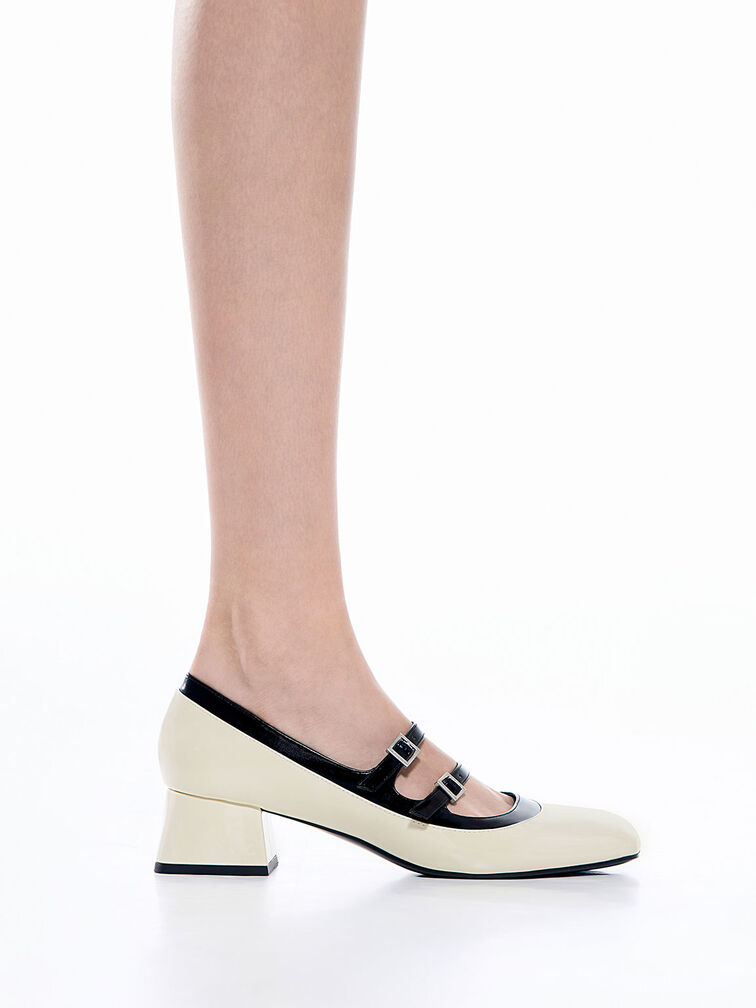 Buckled Mary Jane Pumps - Chalk