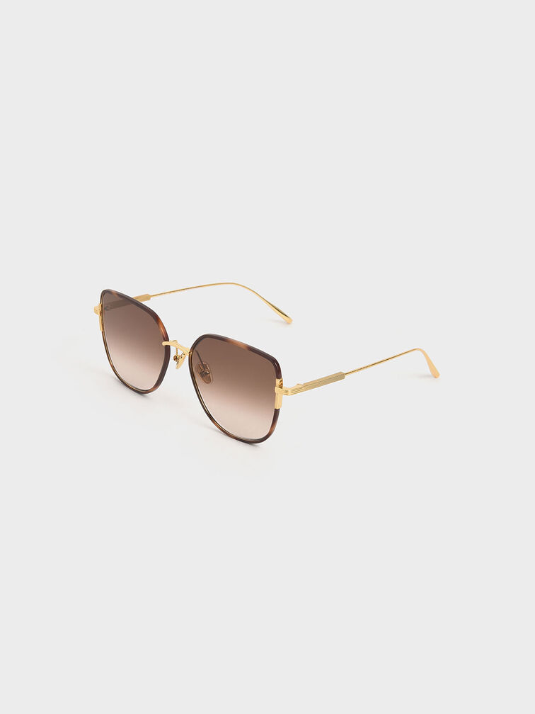 Panelled Temples Butterfly Sunglasses, T. Shell, hi-res