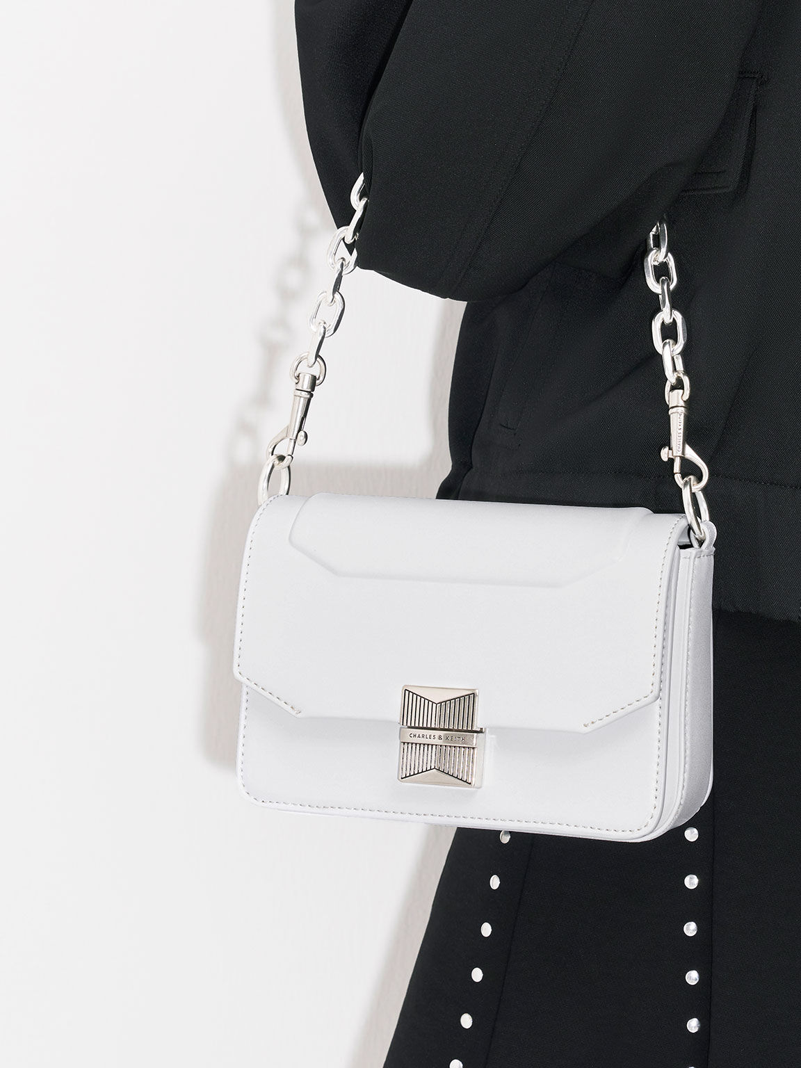 Kalinda Metallic Accent Boxy Bag, White, hi-res