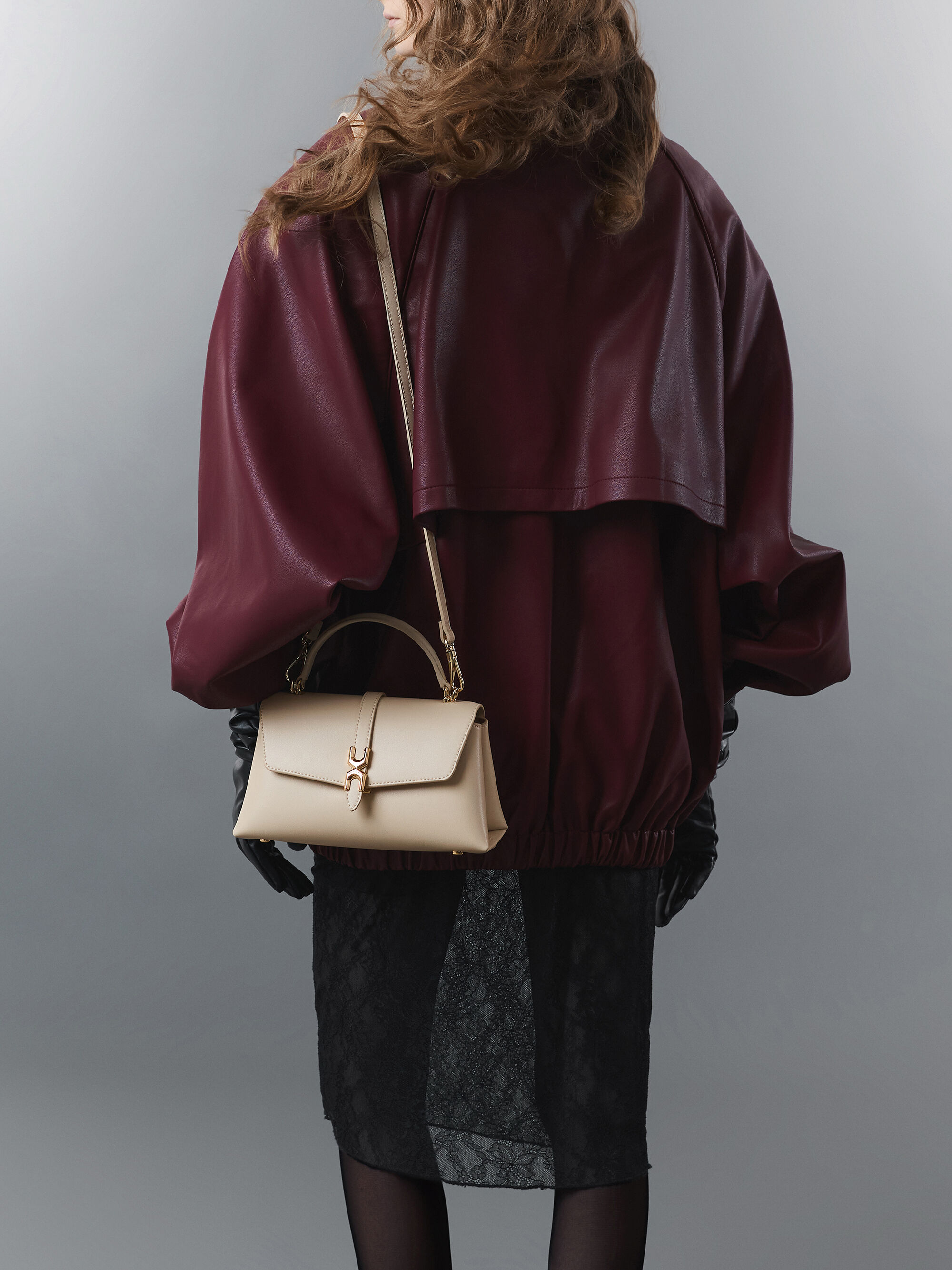 Dusted Oat Adalyn Metallic-Buckle Chain-Strap Top Handle Bag