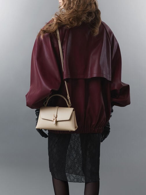 Adalyn Metallic-Buckle Chain-Strap Top Handle Bag, Dusted Oat, hi-res