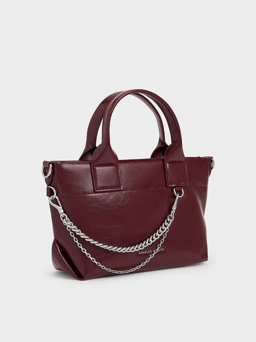 Atwood Crinkle-Effect Chain-Embellished Tote Bag, Burgundy, hi-res