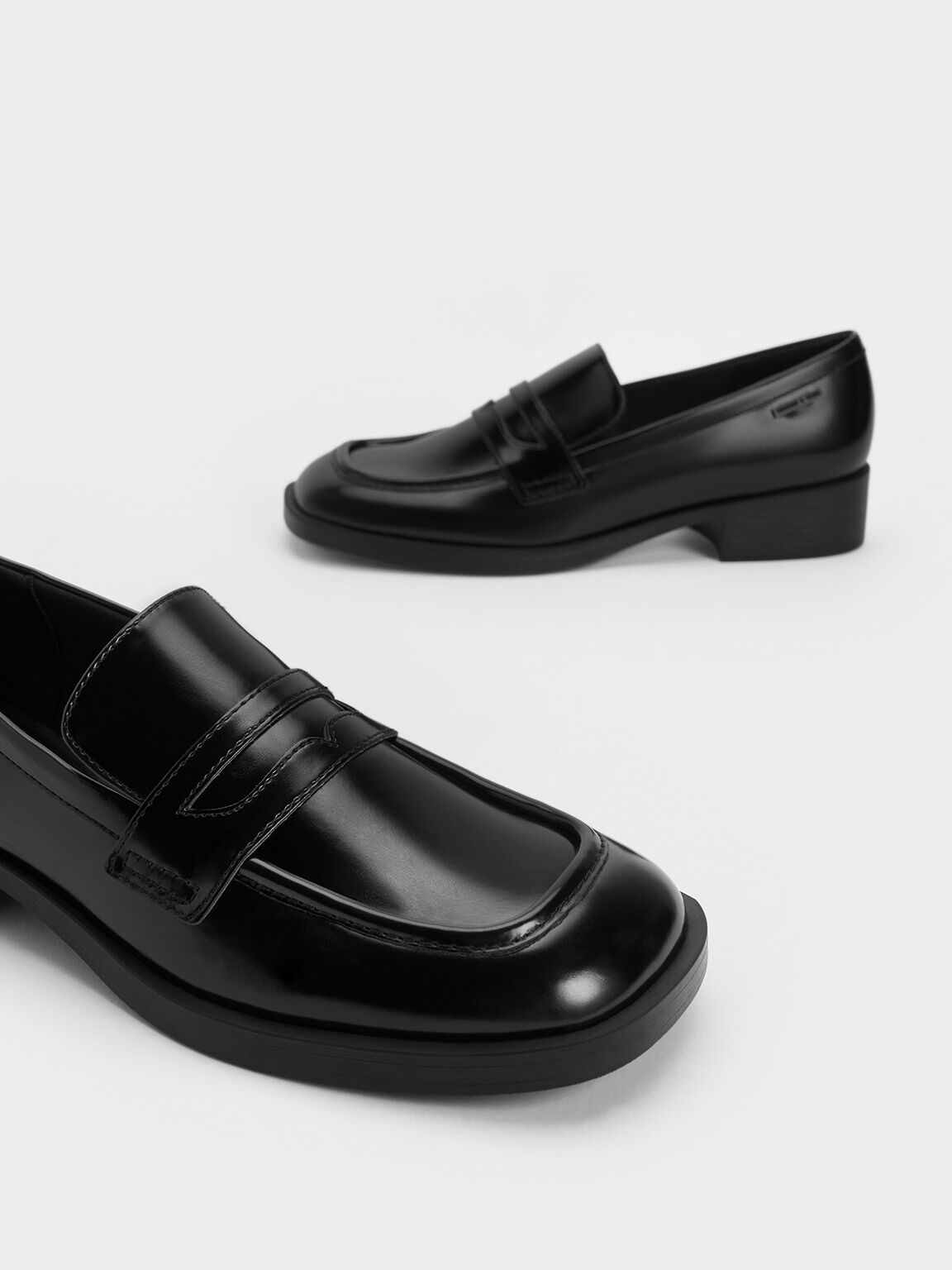 Cut-Out Penny Loafers, Black, hi-res