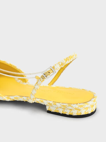 Houndstooth Flower-Accent Chain-Link Slingback Flats, Yellow, hi-res