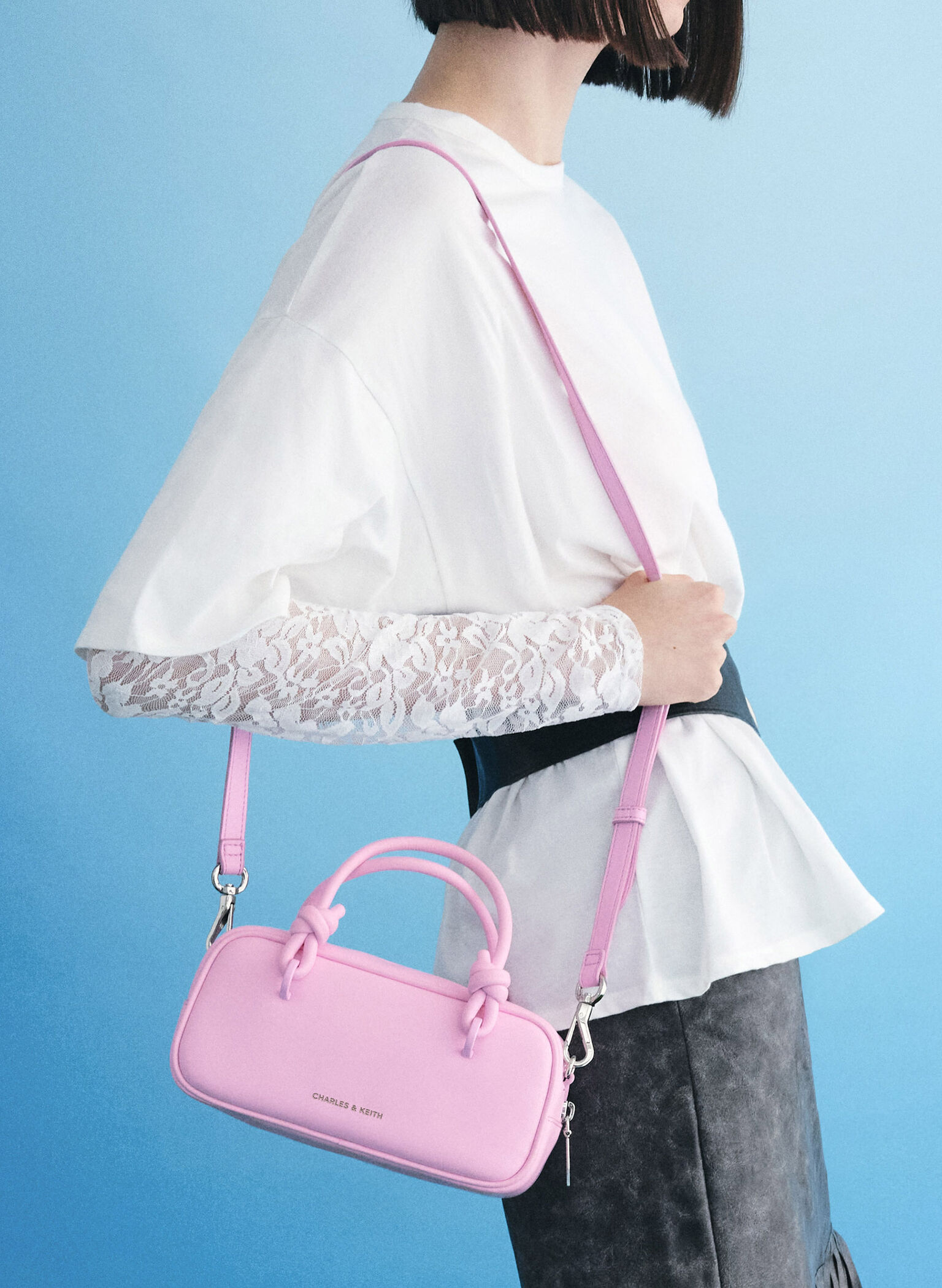 Sammie Knotted-Handle Elongated Bag, Bubble Gum Pink, hi-res