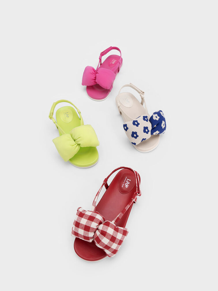 Girls' Puffy Bow Sandals, Fuchsia, hi-res