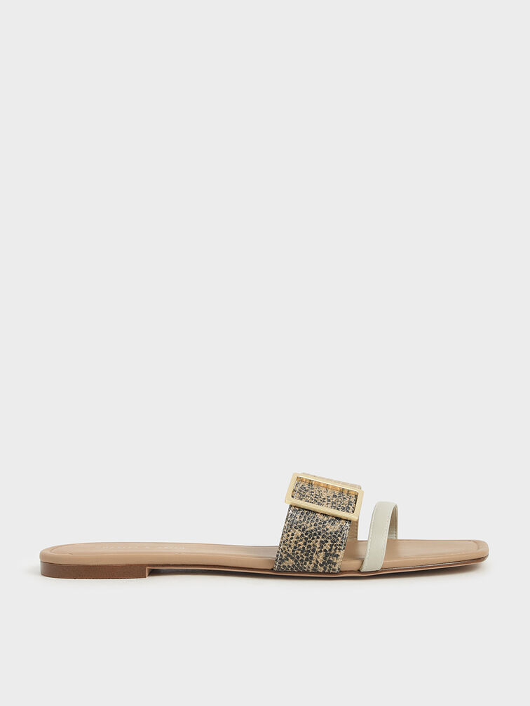 Animal Print Buckle Slide Sandals, Animal Print Natural, hi-res