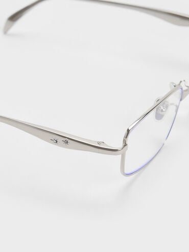 Celestia Metal-Rim Rectangular Clear Sunglasses, Silver, hi-res