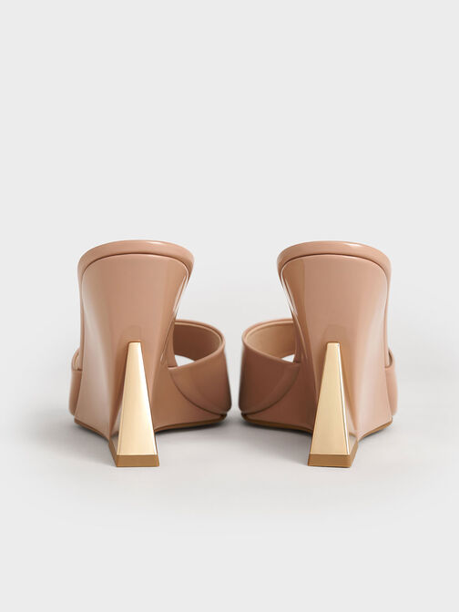 Patent Triangle-Heel Wedge Mules, Nude, hi-res