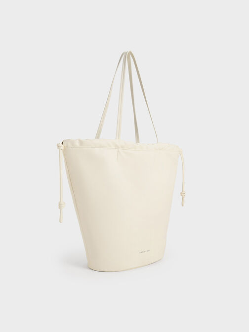 Sianna Ruched Drawstring Tote Bag, Cream, hi-res