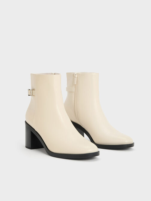 Side-Buckle Block Heel Ankle Boots, Chalk, hi-res