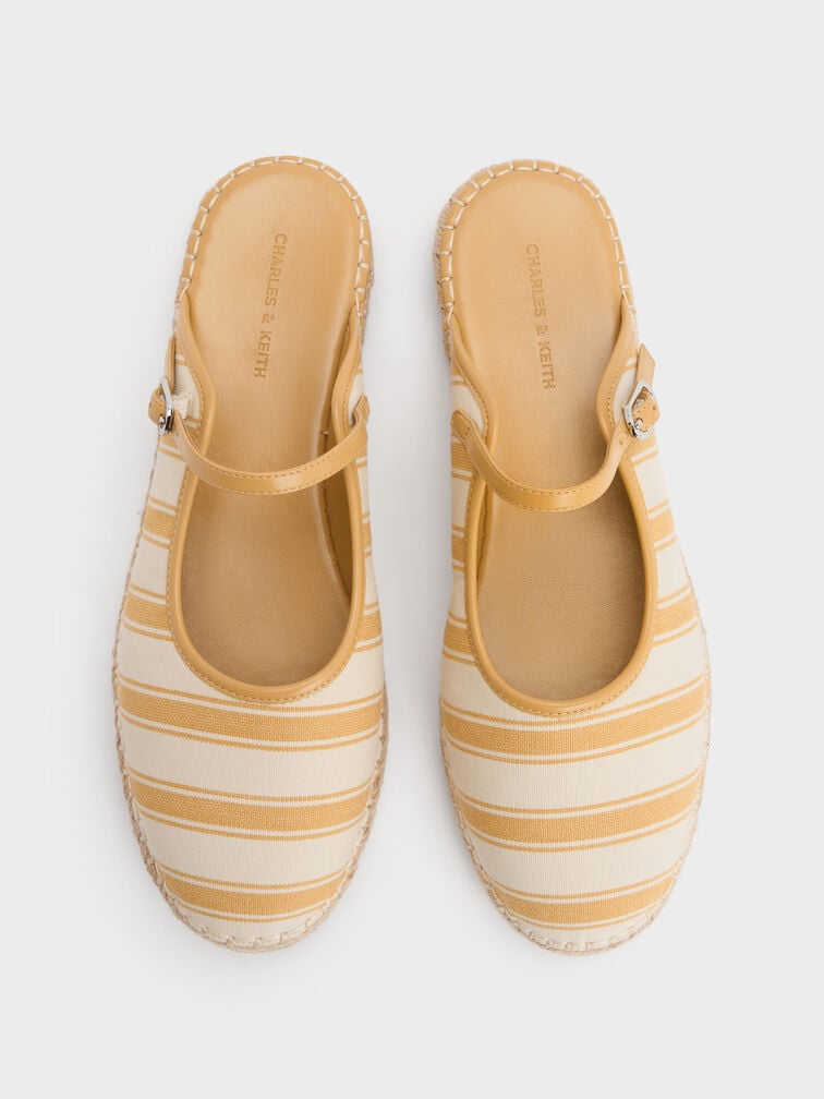 Striped Mary Jane Espadrille Mules, Yellow, hi-res