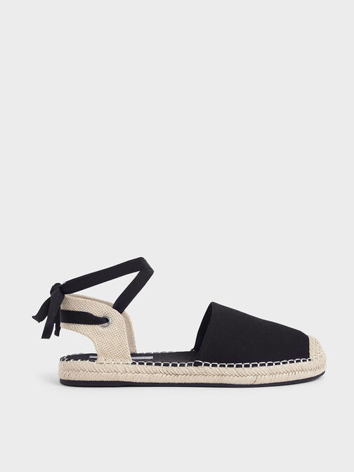 Tie-Around Espadrille Flats, Black, hi-res