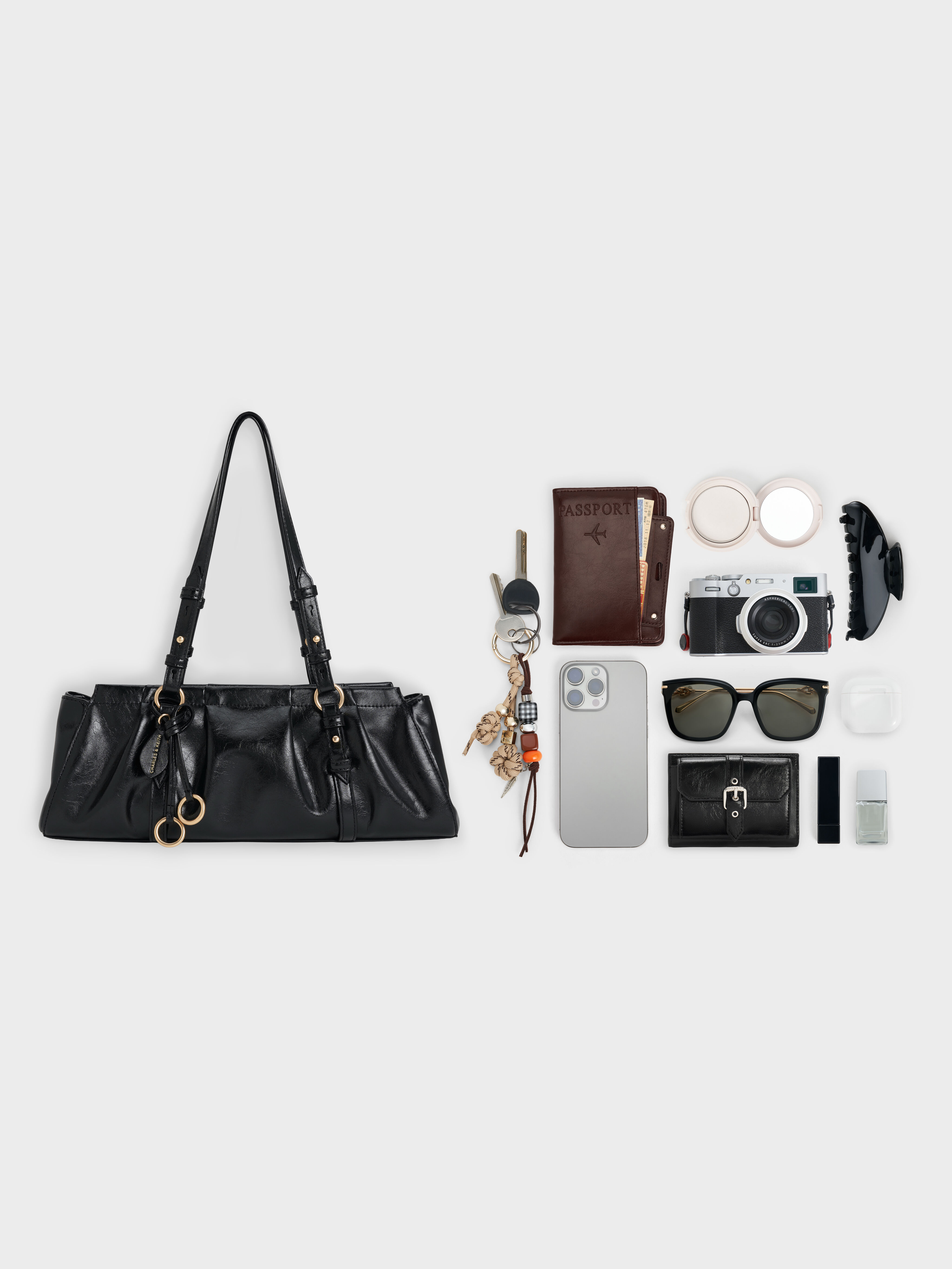 Black Britton Elongated Shoulder Bag - Black - CHARLES & KEITH US