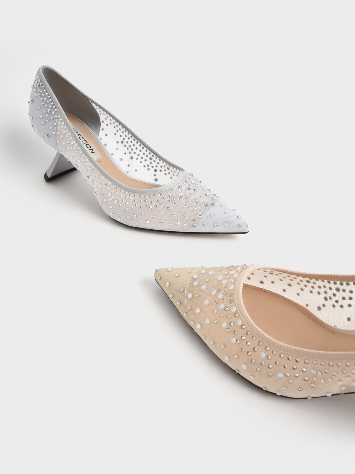 Blythe Mesh Embellished Sculptural Heel Pumps, Nude, hi-res
