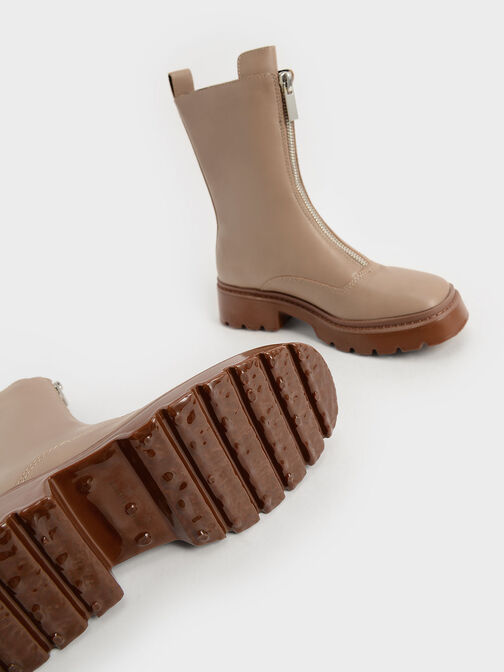 Billie Front-Zip Ankle Boots​, Taupe, hi-res