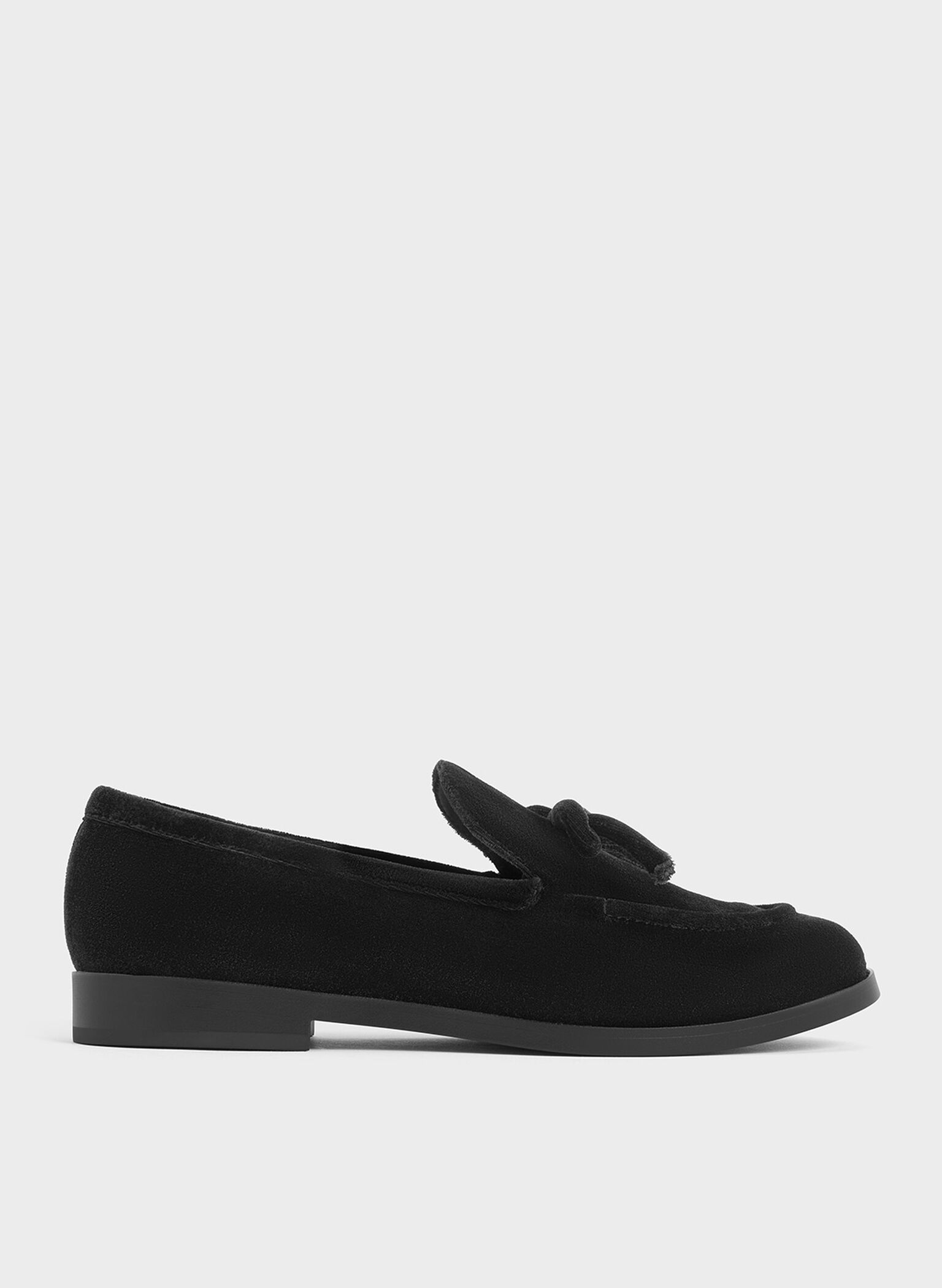 Velvet Bow Loafers, Black Textured, hi-res