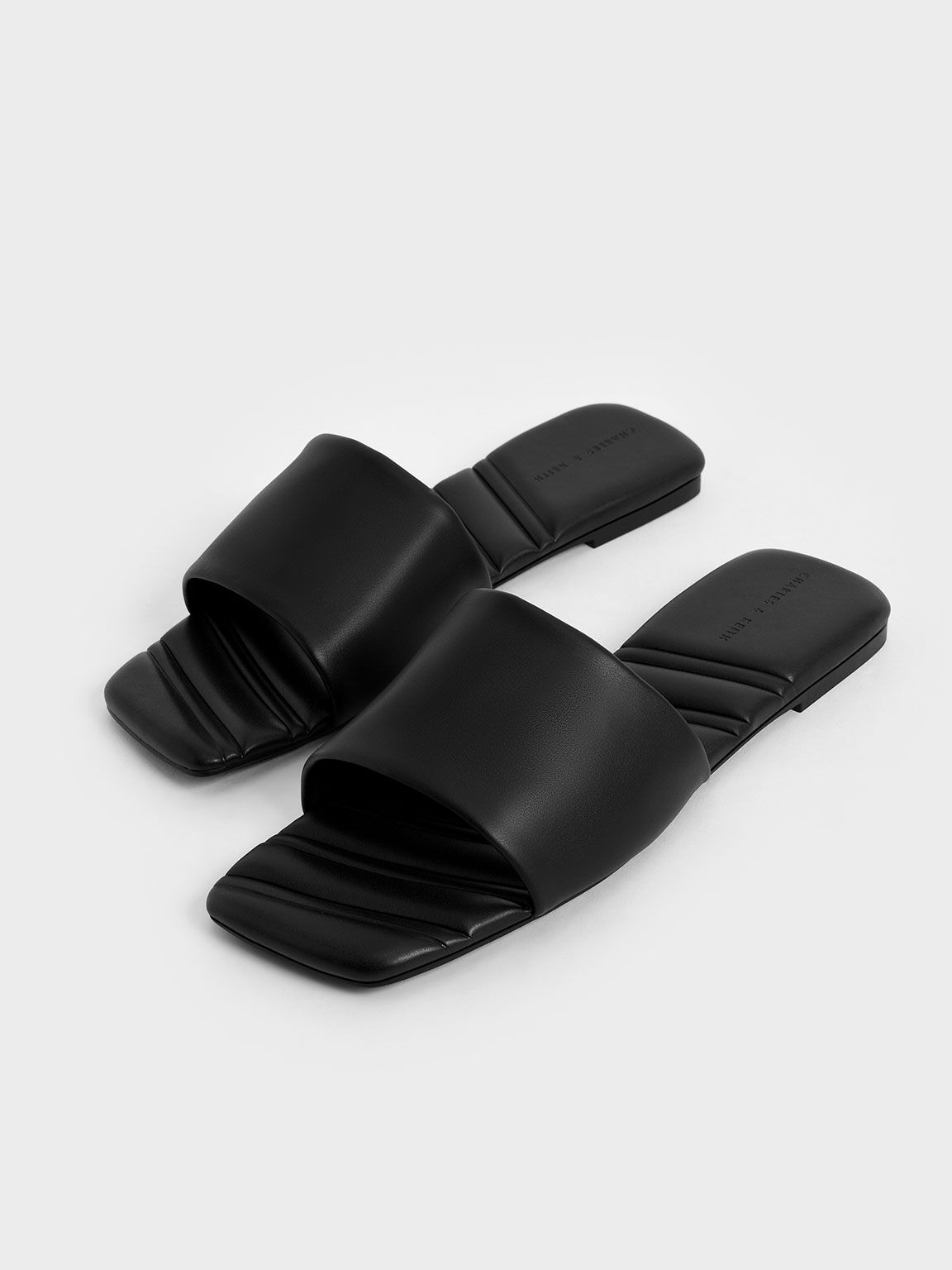 Square Toe Padded Slide Sandals, Black, hi-res