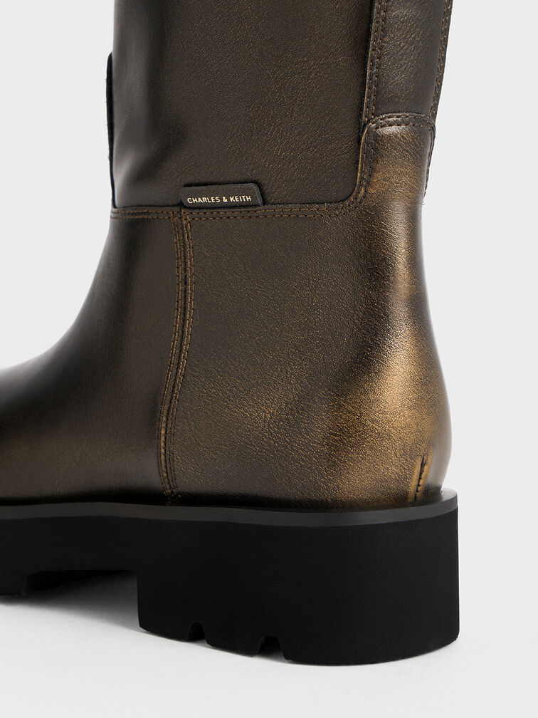 Botas de Cano Alto com Presilhas Duplas, Bronze, hi-res