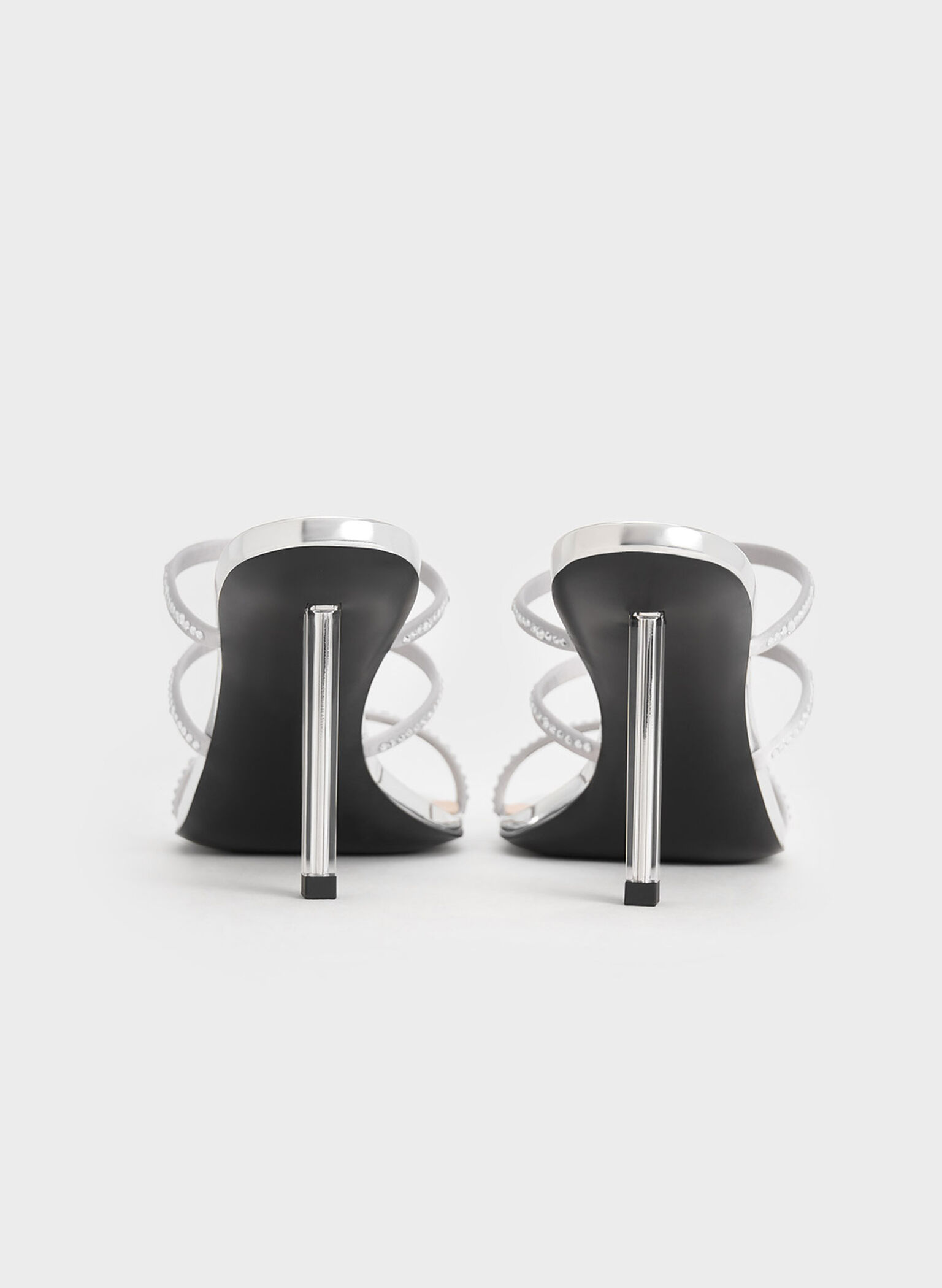 Recycled Polyester Crystal-Embellished Strappy Mules, Silver, hi-res