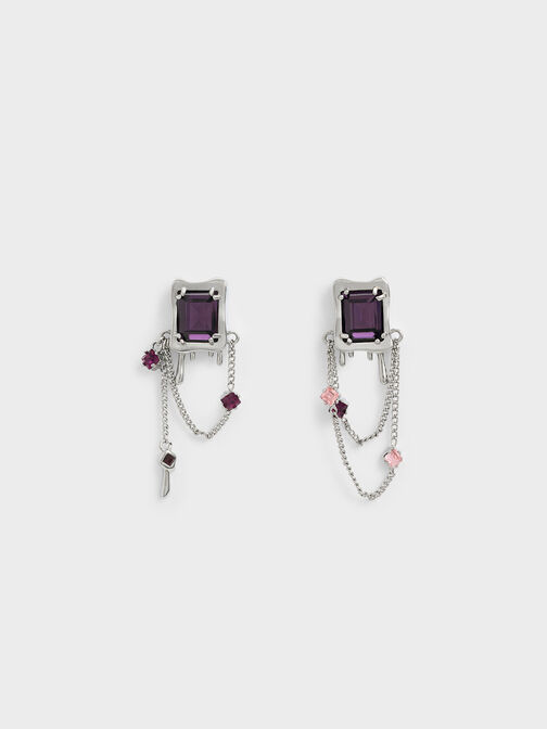 Zira Crystal Charm Drop Earrings, Silver, hi-res