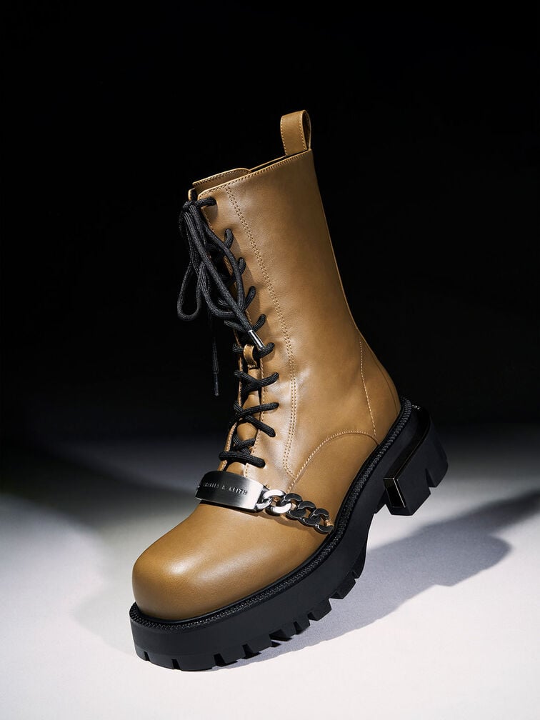 Botas Selma con detalles metálicos y cordones, Verde oliva, hi-res