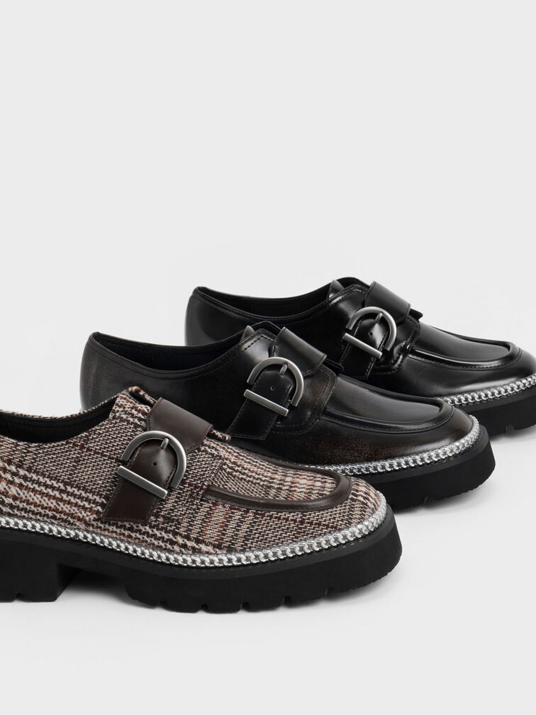 Buckled Chain-Trim Checkered Loafers, Multi, hi-res