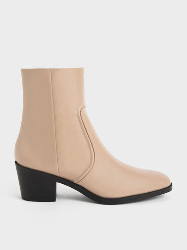 Slant Heel Ankle Boots, Sand, hi-res