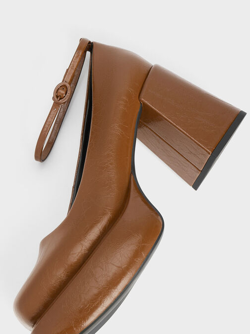 Monique Crinkle-Effect Ankle-Strap Platform Pumps, Brown, hi-res