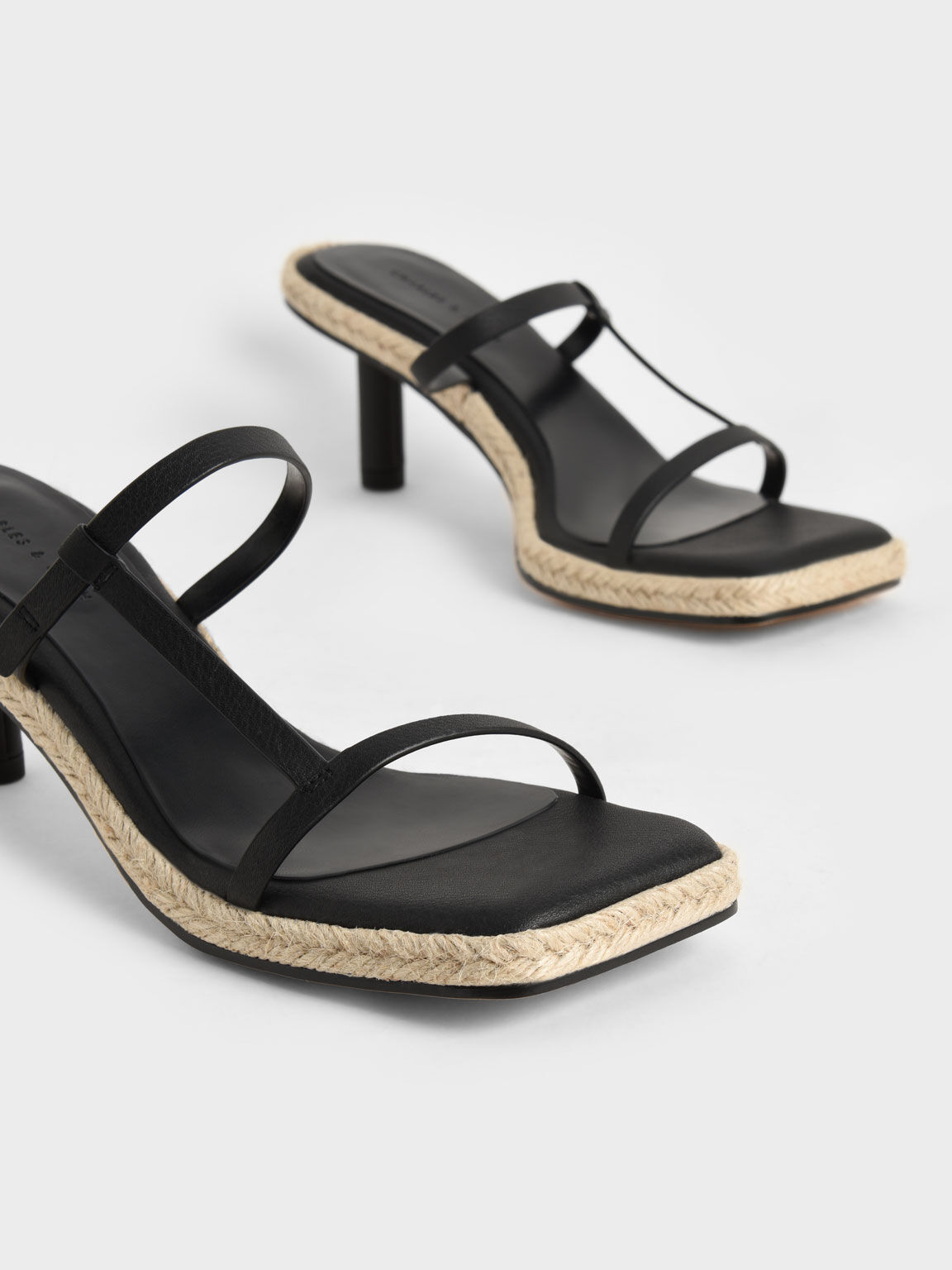 Jute-Trim Heeled Mules, Black, hi-res