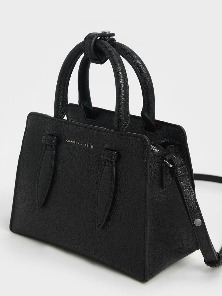 Double Top Handle Structured Bag, Black, hi-res