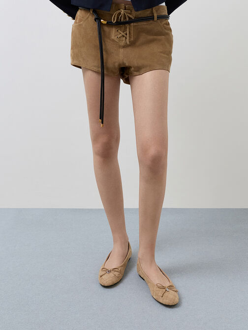 Ivette Faux Suede Woven Bow Ballet Flats, Sand, hi-res