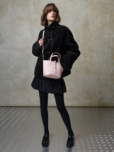 Sac seau en cuir recyclé à double poignée Beryl, Cotton Candy Pink, hi-res