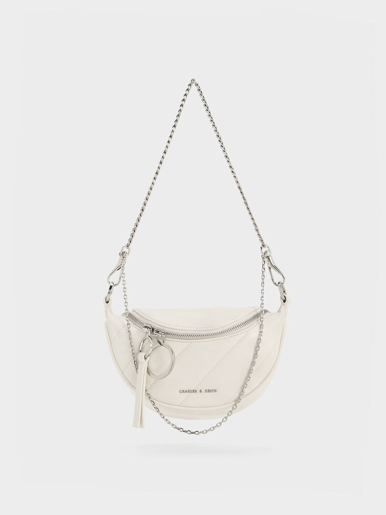 Bolso cruzado Philomena media luna con efecto arrugado, Crema, hi-res