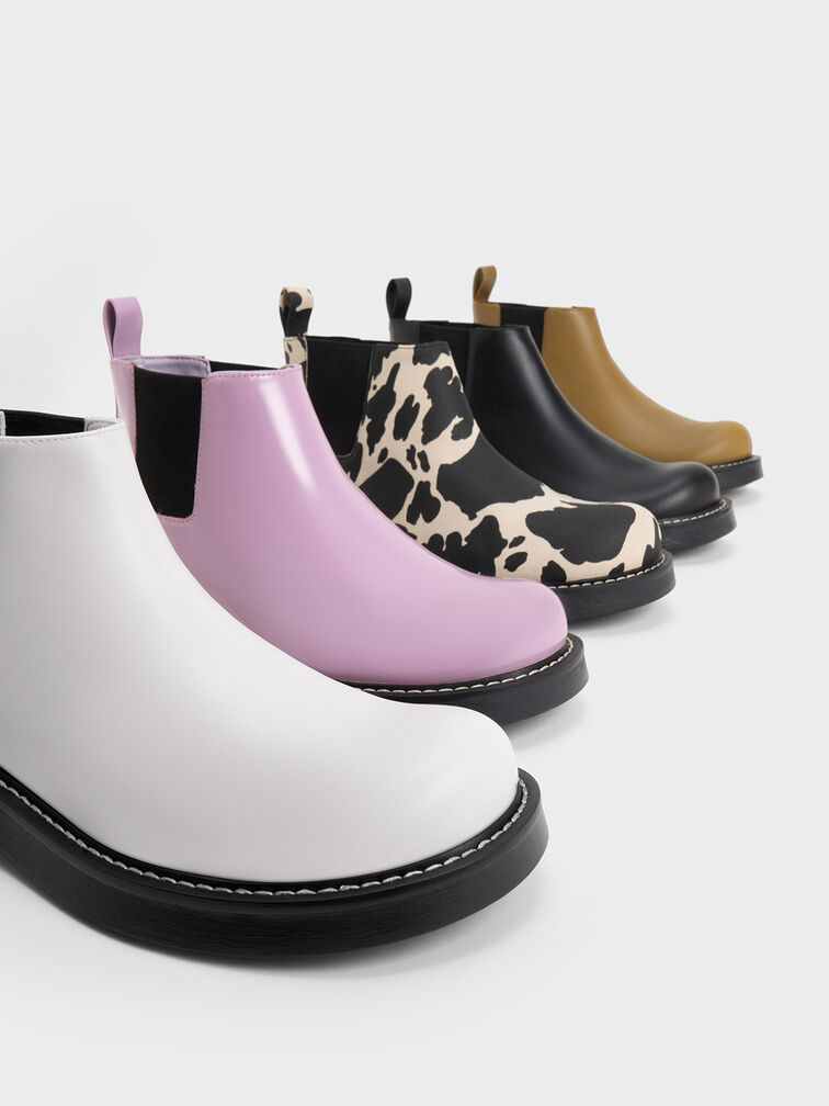 Penelope Cow-Print Pull-Tab Chelsea Boots, Animal Print Natural, hi-res