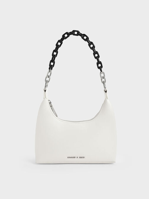 Bolso de hombro con asa de cadena Koi, Blanco, hi-res