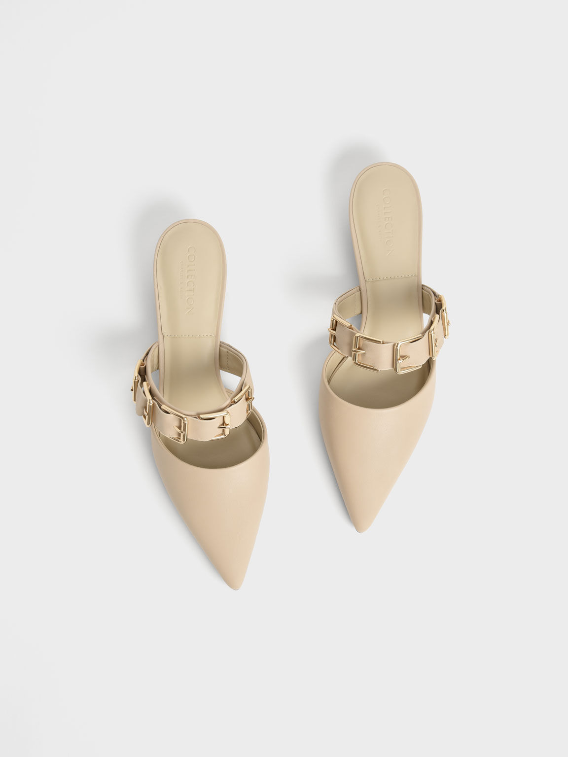 Buckled Leather Kitten Heel Mules, Chalk, hi-res