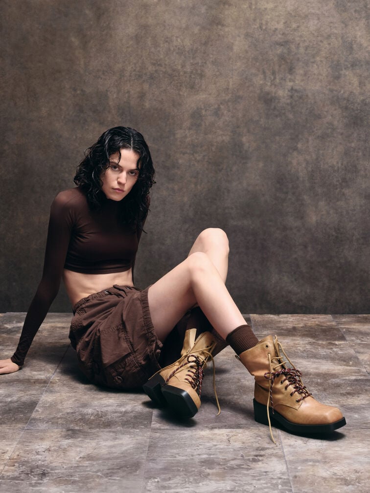 Logan Double-Lace Mid-Calf Combat Boots, Sand, hi-res
