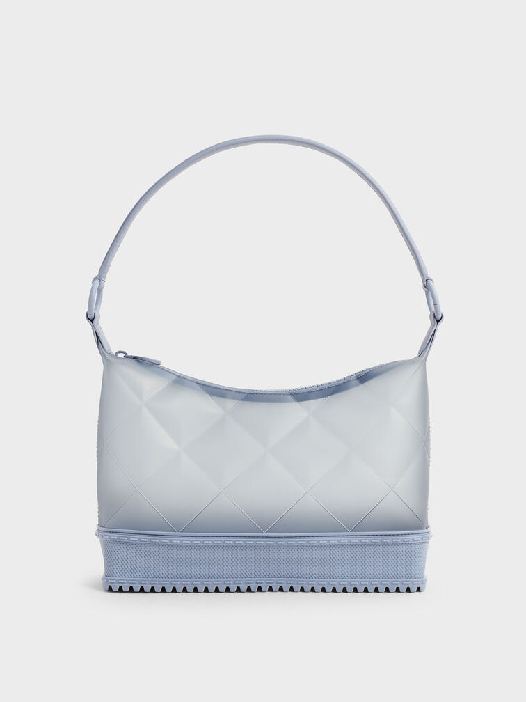 Graphic Handle Quilted Shoulder Bag, Light Blue, hi-res